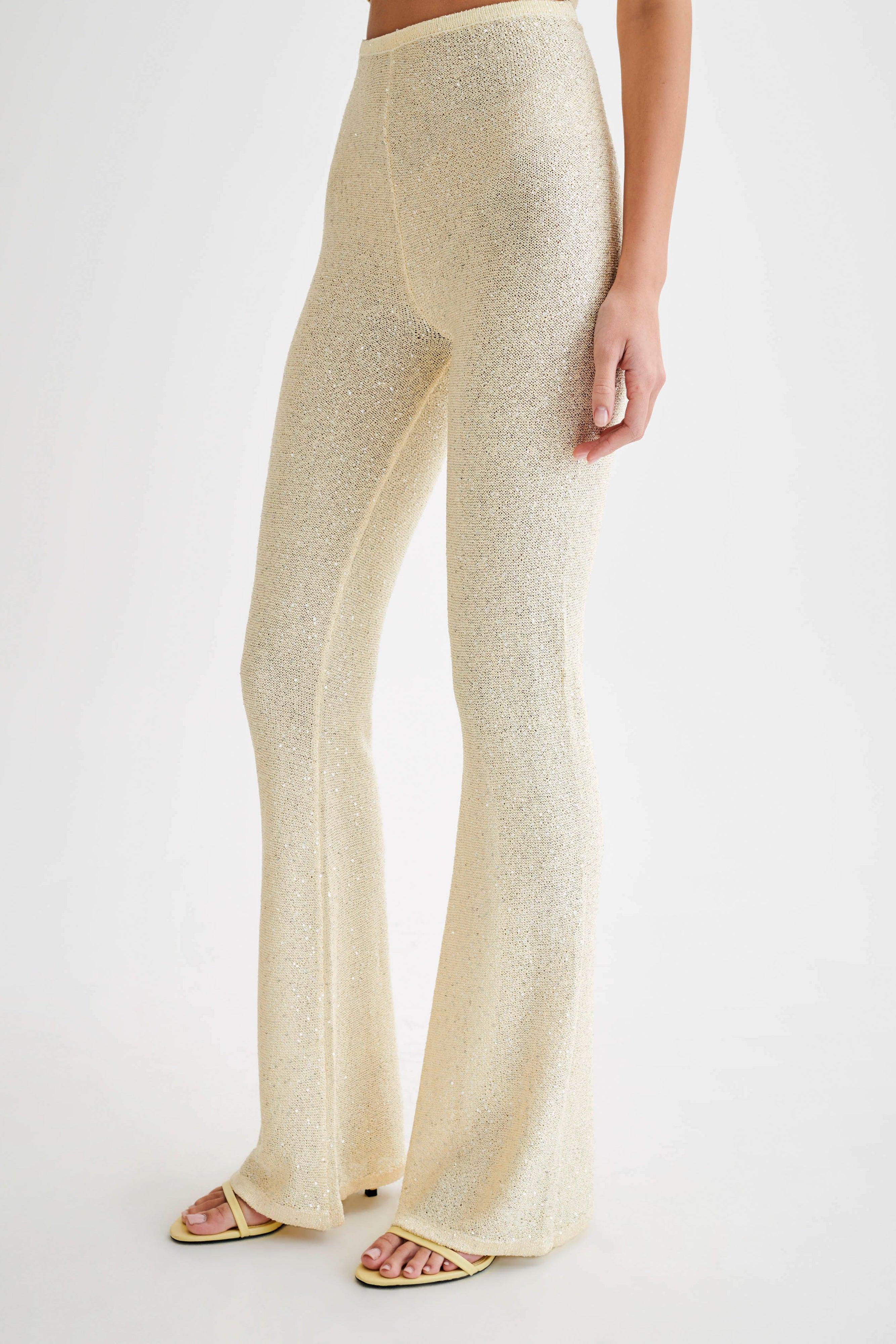 Huntley Sequin Knit Pants - Lemon Product Image