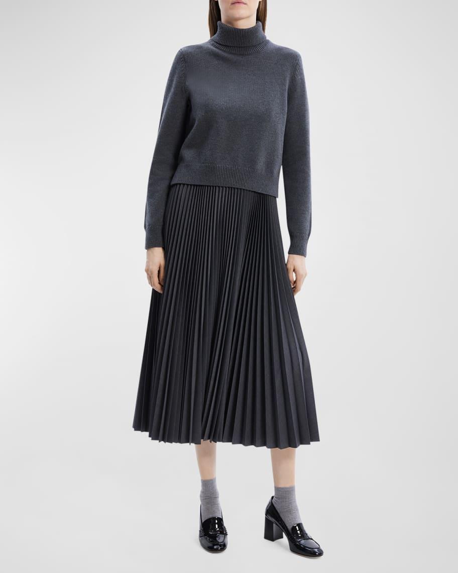 Turtleneck Wool Suiting Combo Midi Dress Product Image