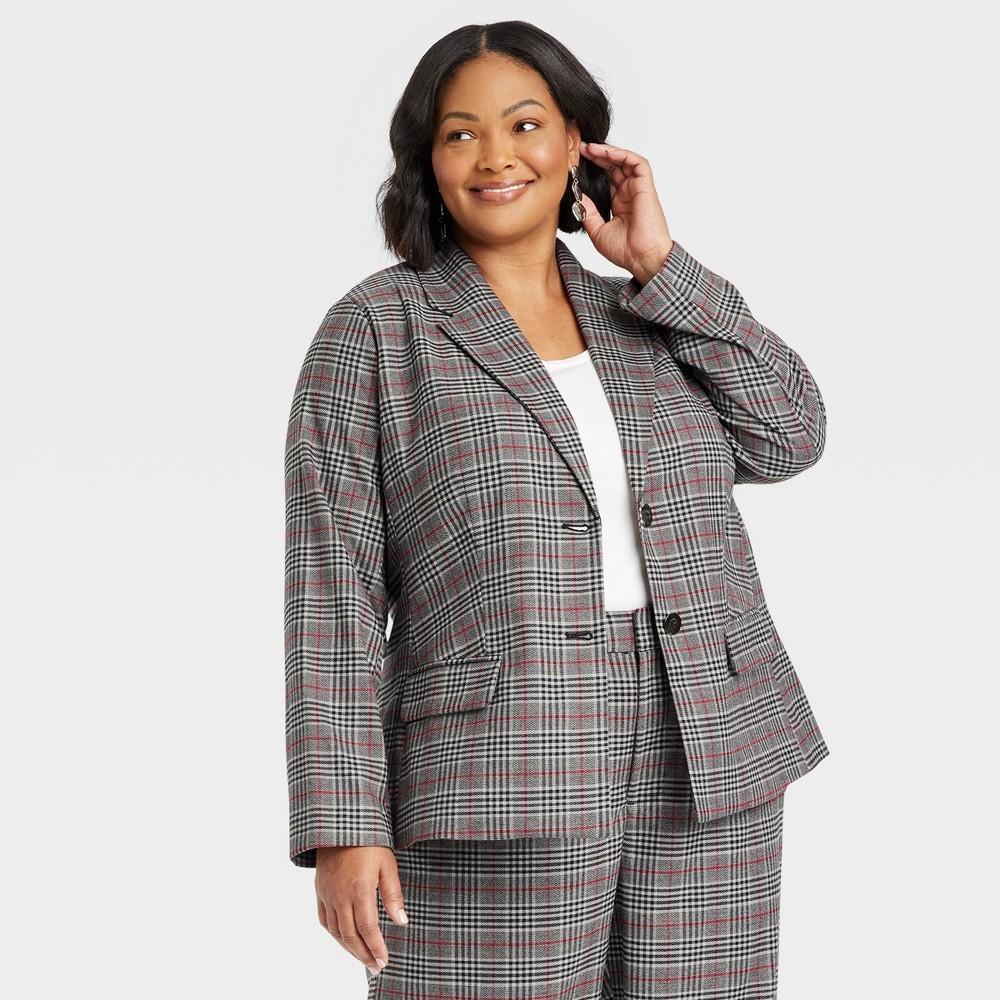 Womens Front-Button Blazer - Ava & Viv Plaid XXL Product Image