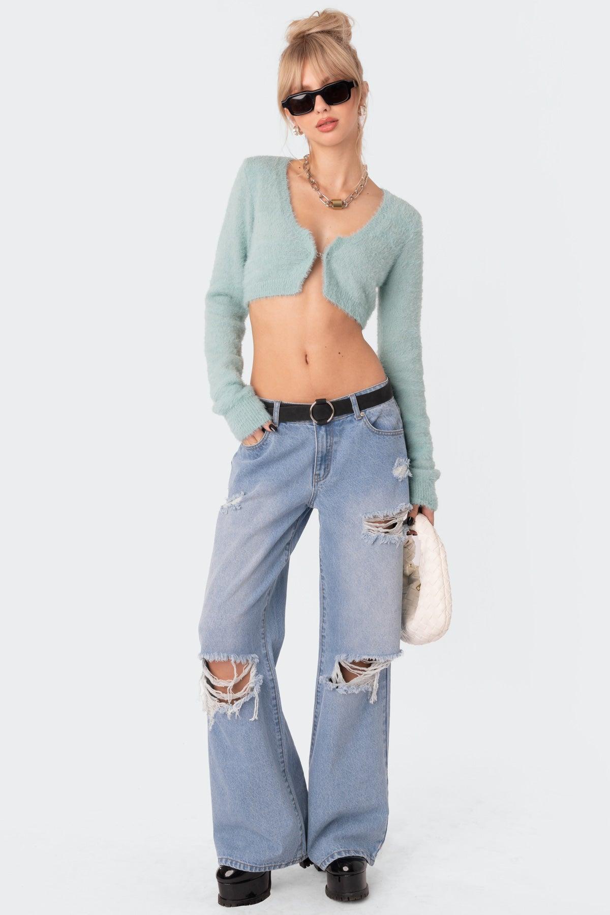 Distressed Low Rise Boyfriend Jeans Product Image