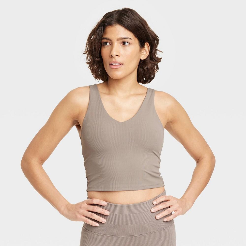 Womens Flex Light Support Rib V-Neck Crop Sports Bra - All In Motion Taupe XXS Product Image