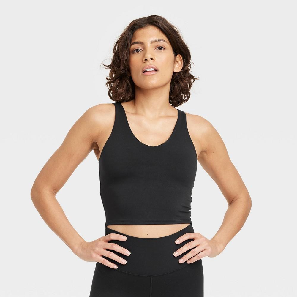 Womens Flex Light Support V-Neck Cropped Sports Bra - All In Motion Black XS product image