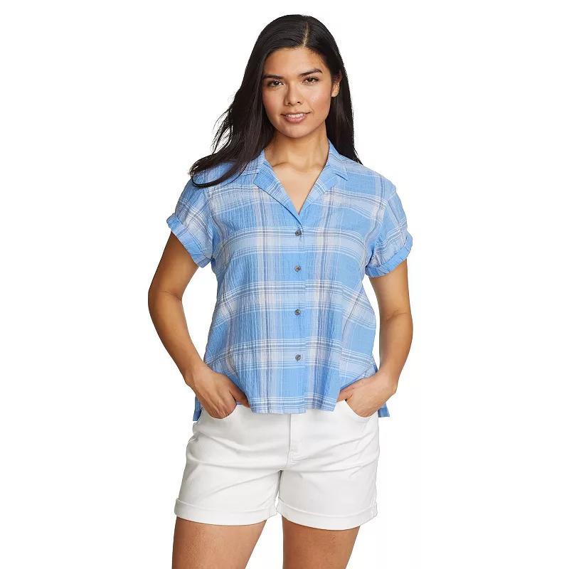 Womens Eddie Bauer Packable Camp Shirt Grey Blue Product Image