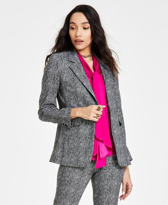 Bar Iii Womens Herringbone Single-Button Blazer, Created for Macys - Black Product Image