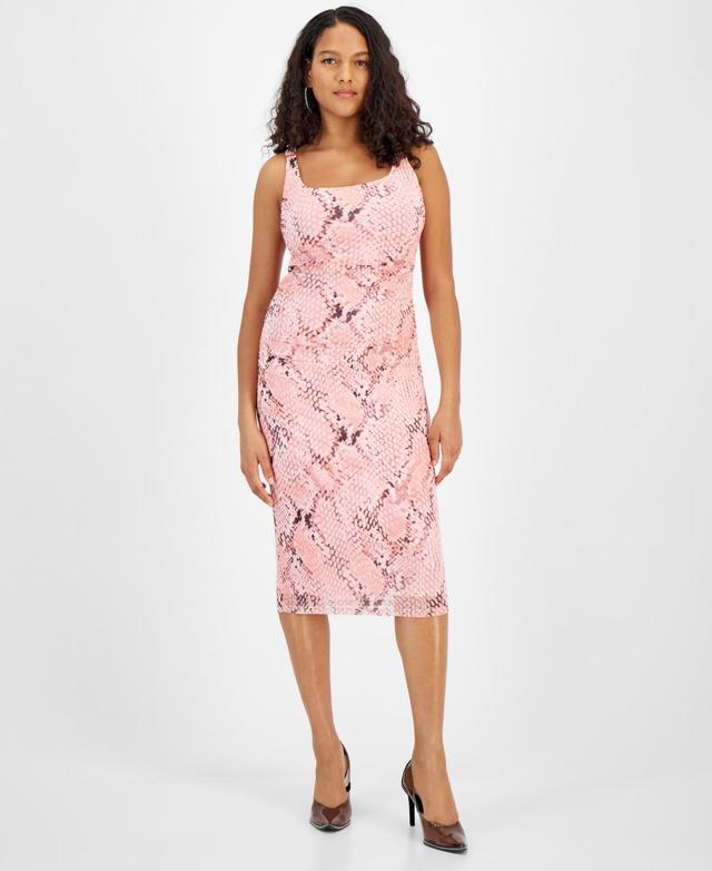 Bar Iii Womens Snakeskin-Print Rouched Midi Dress, Created for Macys Product Image