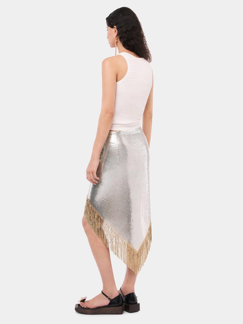 Asymetrical chainmail skirt with golden metalic fringes Product Image