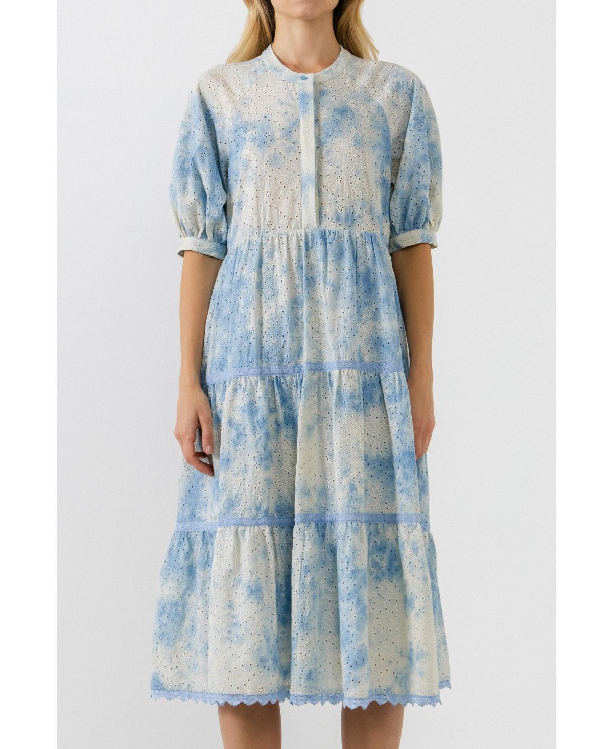 Free the Roses Womens Paisely Eyelet Midi Dress with Tie-dye Effect Product Image