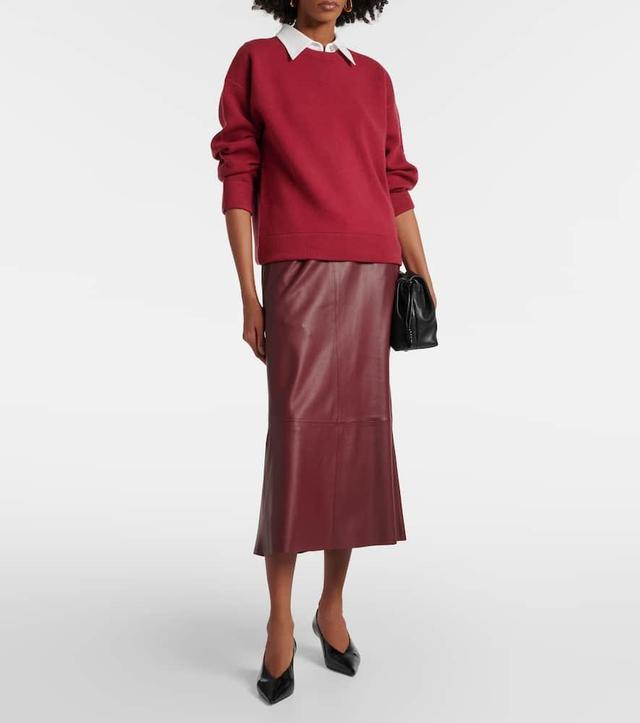 VINCE Lambskin Gathered Midi Skirt In Red Product Image