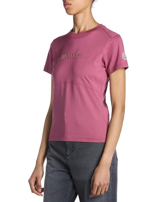 MONCLER Embroidered Tee In Pink Product Image