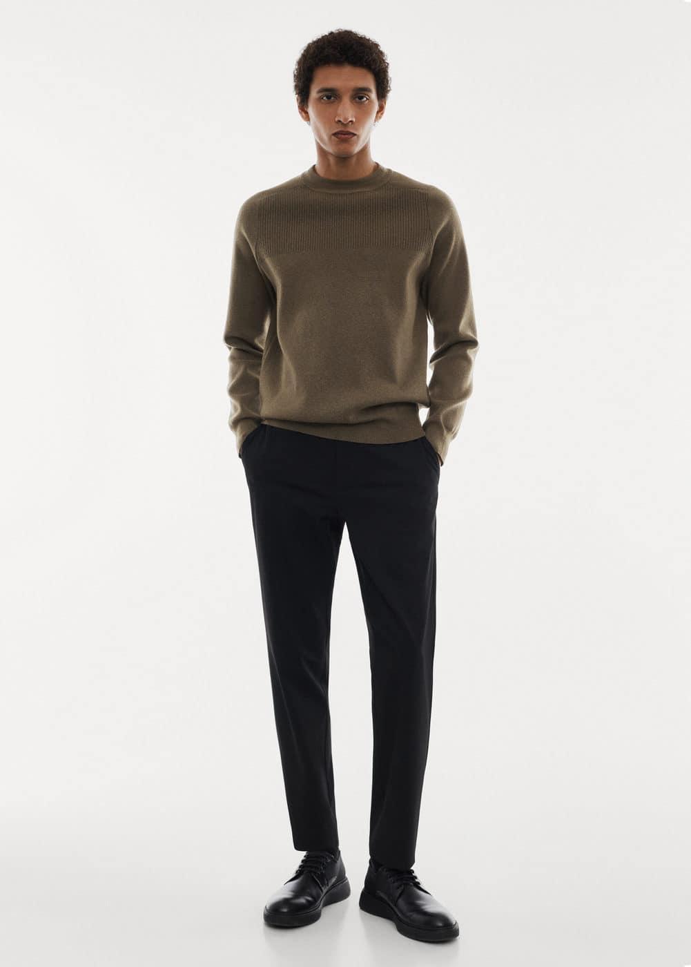 MANGO MAN - Stretch sweater with ribbed detail khakiMen Product Image