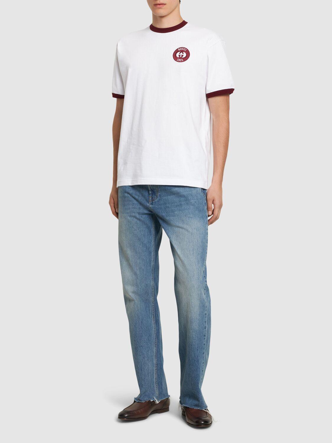 GUCCI Patch Cotton Jersey T-shirt In White/bordeaux Product Image