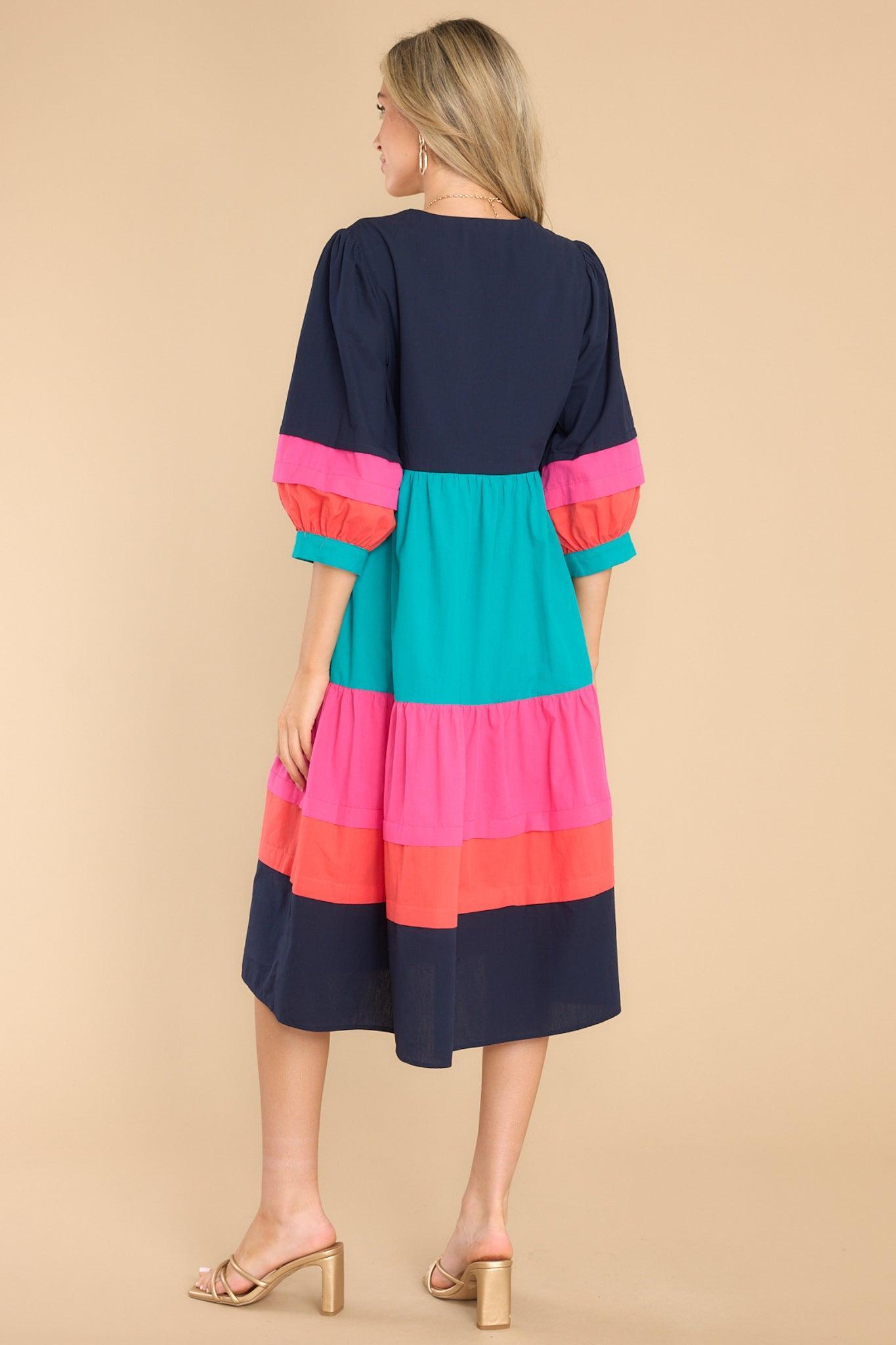 Aura Destined To Impress Navy Multi Midi Dress Product Image