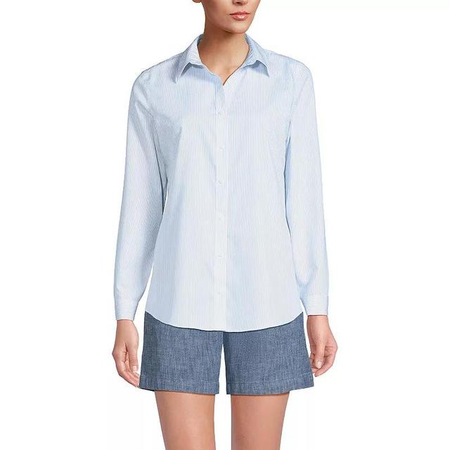 Womens Lands End No-Iron Supima Cotton Shirt Deep Blue Wildflower Product Image