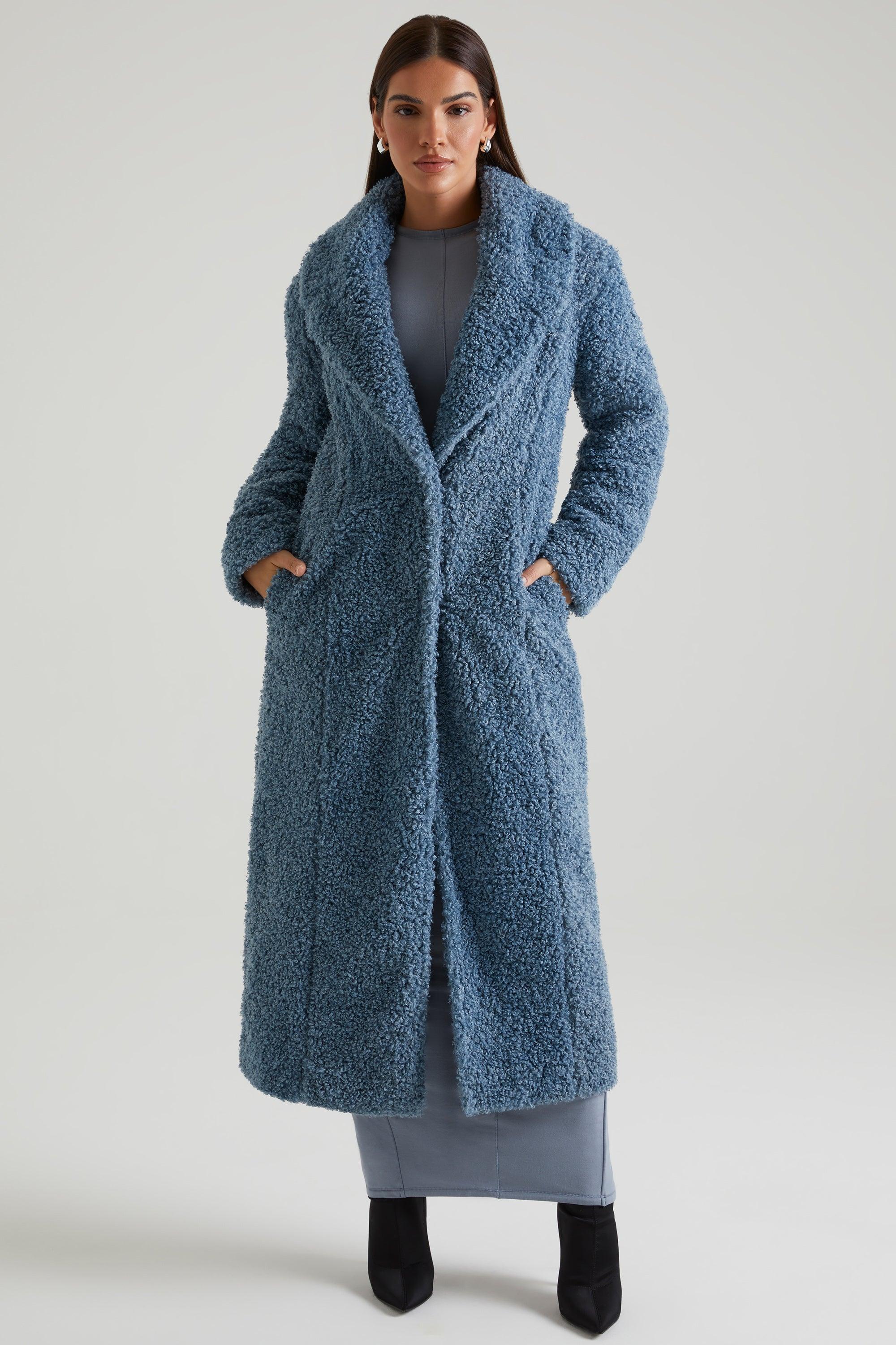 Long Shearling Coat in Blue Product Image