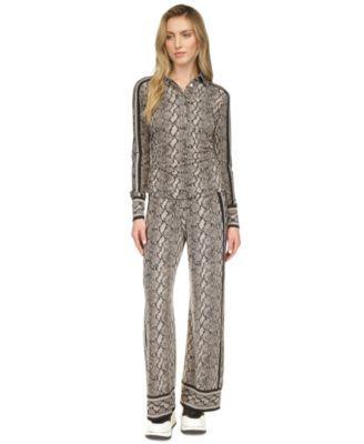 Michael Michael Kors Womens Snake Print Button Front Top Wide Leg Pants Product Image