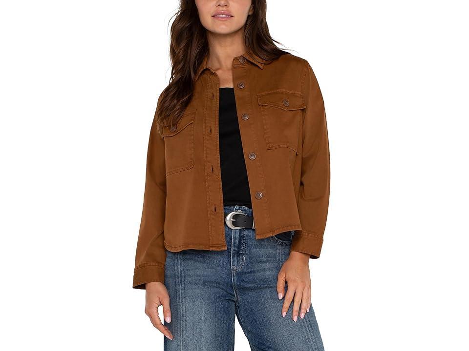 Liverpool Los Angeles Cropped Shirt Jacket Soft Touch Twill (Jasper ) Women's Jacket product image