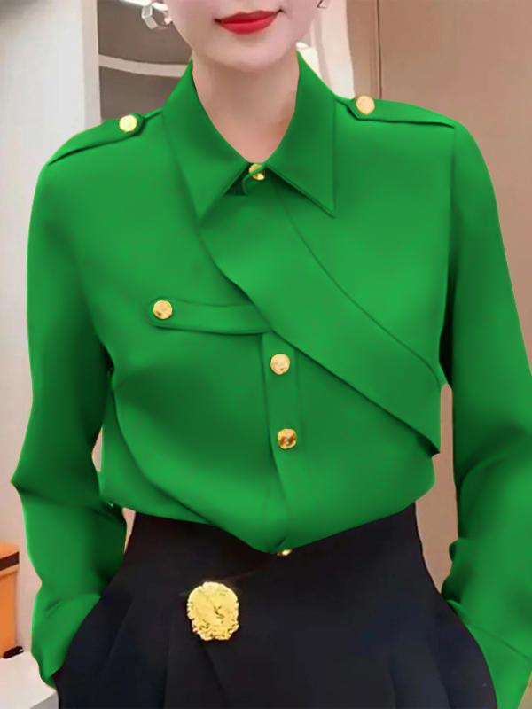 Long Sleeves Loose Asymmetric Buttoned Lapel Blouses&Shirts Tops Product Image