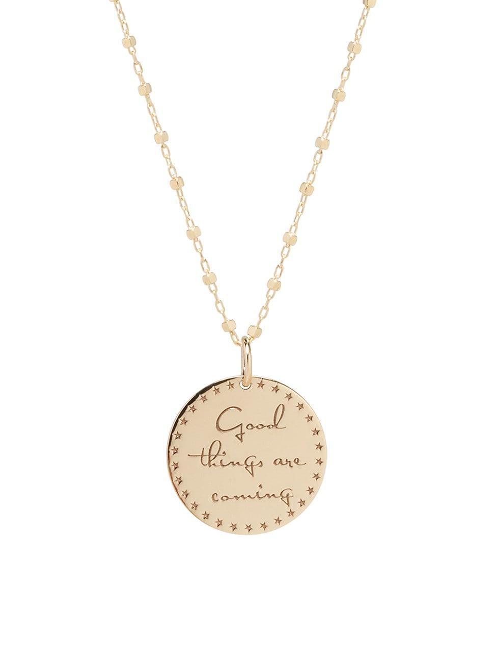 Womens Mantras 14K Yellow Gold Good Things Are Coming Disc Pendant Necklace Product Image