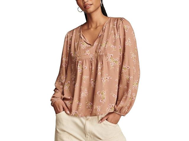 Lucky Brand Printed Volume Sleeve Peasant Top Floral) Women's Clothing Product Image