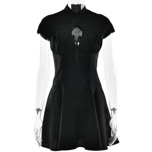 Short-Sleeve Cutout Plain Mini A-Line Dress Product Image