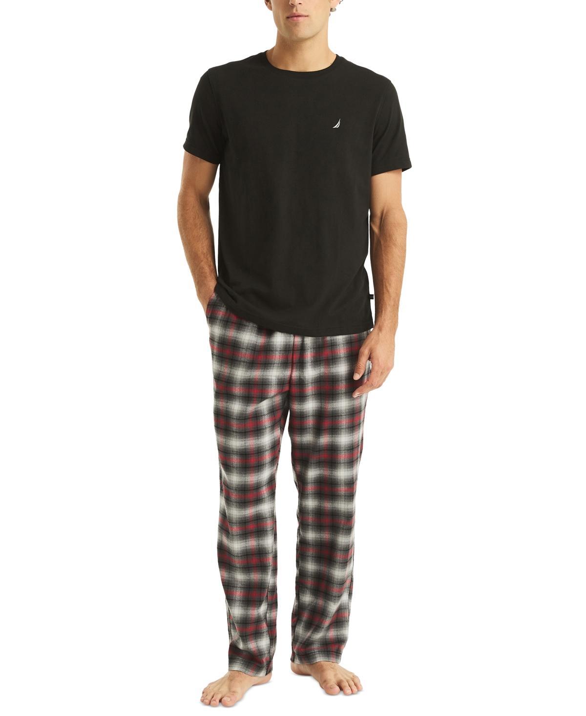 Nautica Mens Plaid Pajama Pants & Solid Pajama T-Shirt Set Product Image