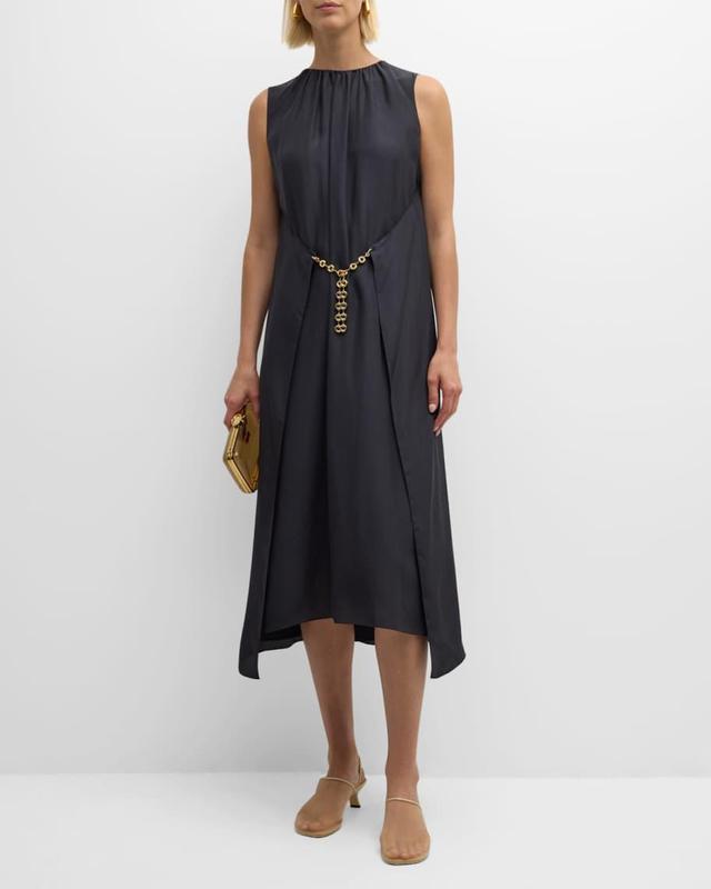 Silk Midi Dress with Chain Belt Product Image