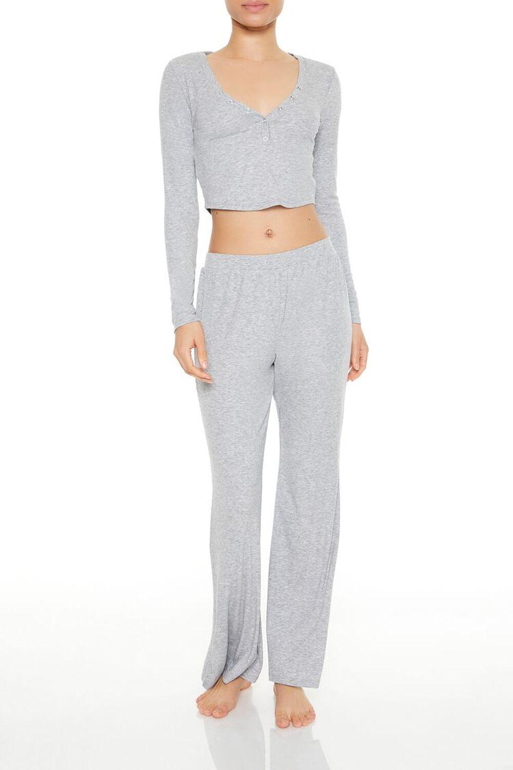 Ribbed Henley Pajama Crop Top | Forever 21 Product Image