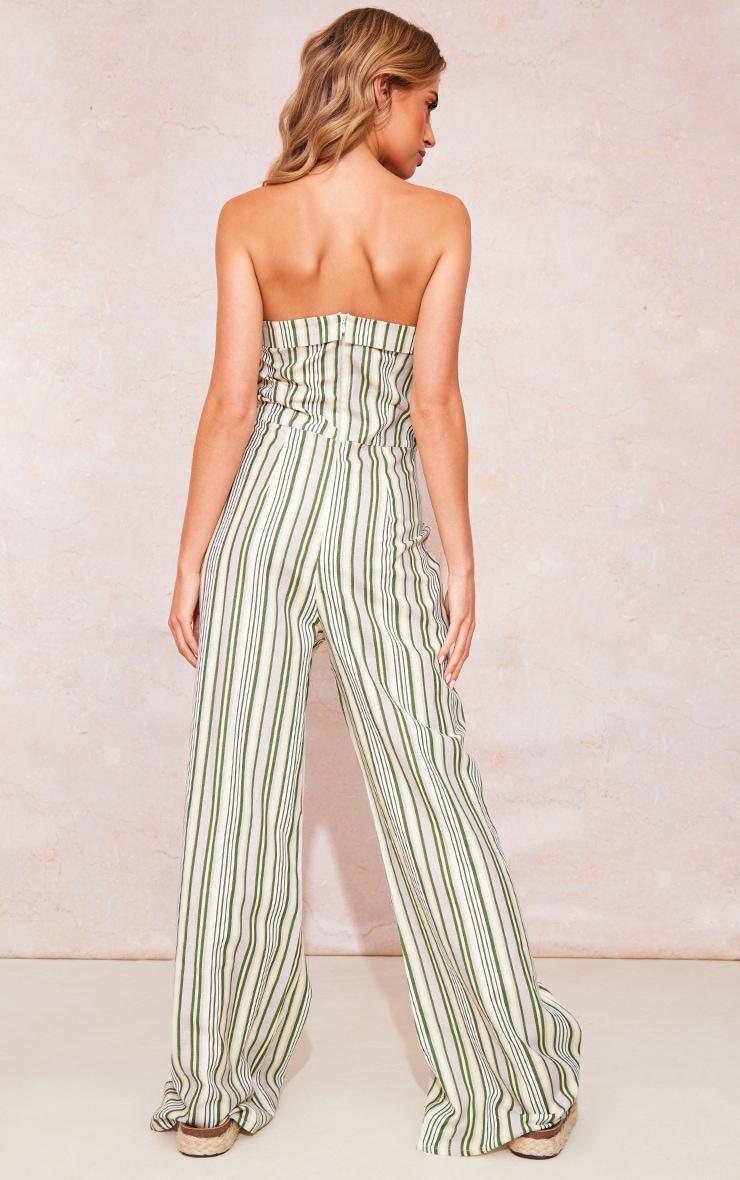 Multi Linen Look Pinstripe Bandeau Fold Over Jumpsuit Product Image