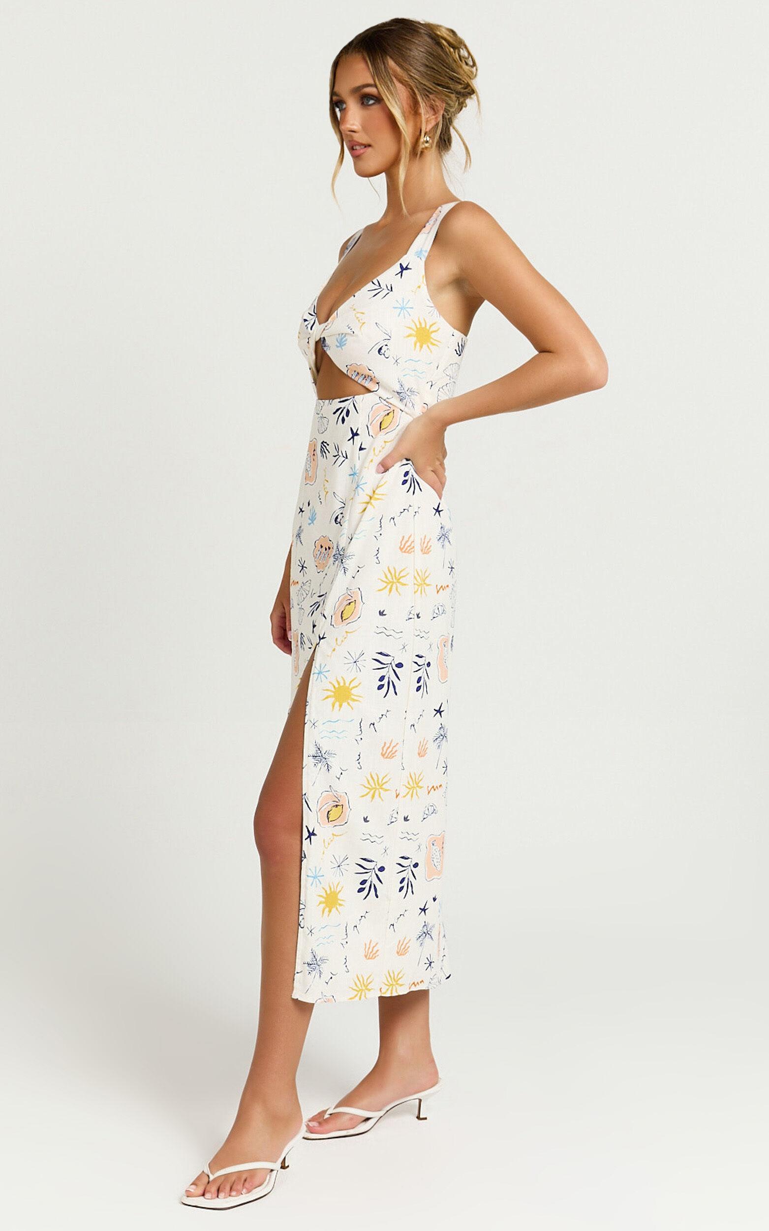 Nicola Midi Dress - Strappy Front Twist Cut Out Column Dress in Soleil Print Product Image