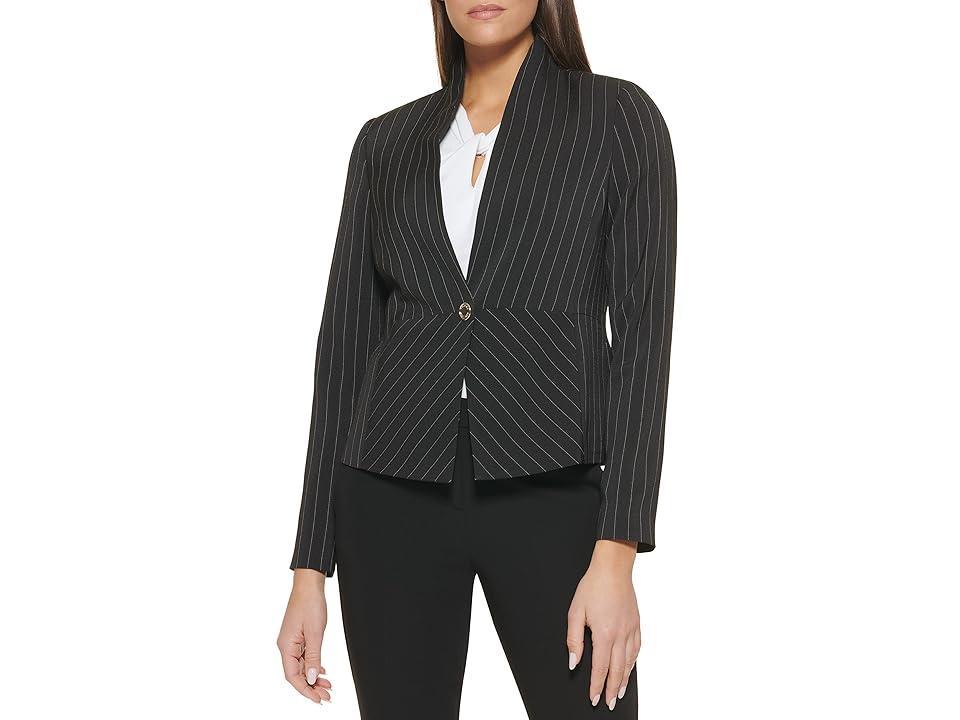 Tommy Hilfiger Snap Button Stripe Blazer Ivory) Women's Clothing Product Image