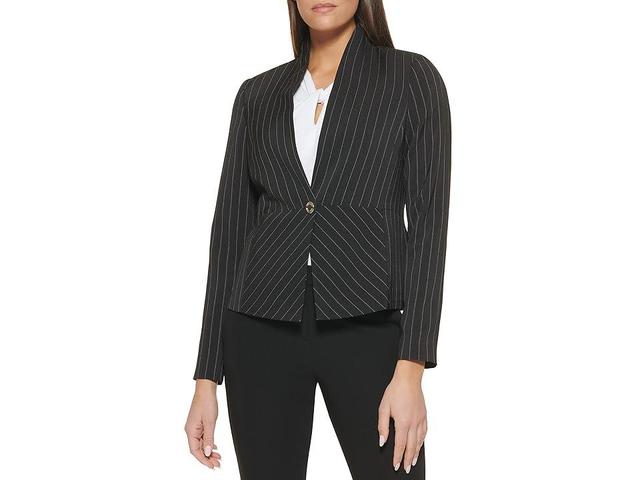 Tommy Hilfiger Snap Button Stripe Blazer Ivory) Women's Clothing Product Image