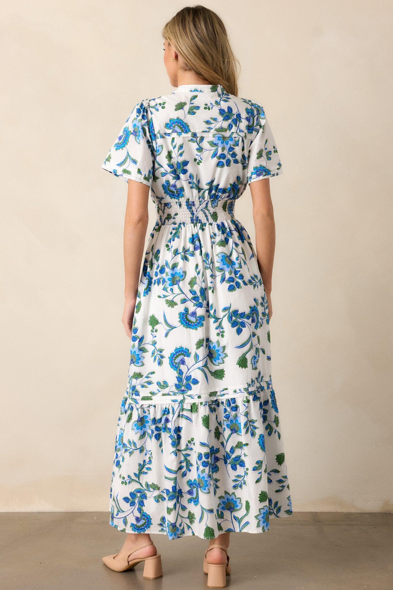 Only Bliss 100% Cotton Blue Floral Maxi Shirt Dress Product Image