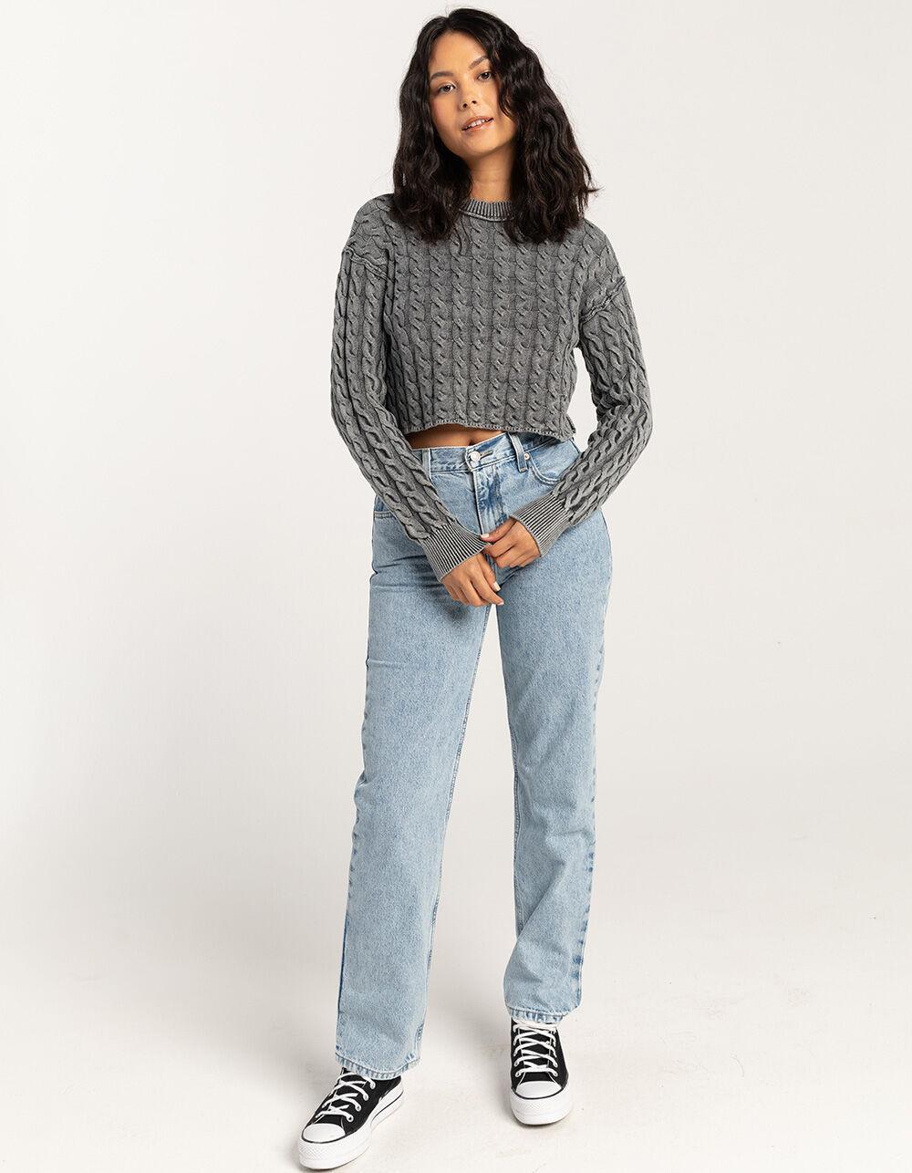 FULL TILT Washed Cable Womens Crop Sweater Product Image