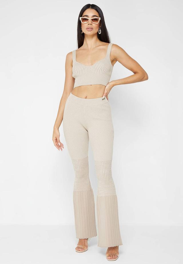 Ribbed Ombré Flared Leggings - Beige Female Product Image