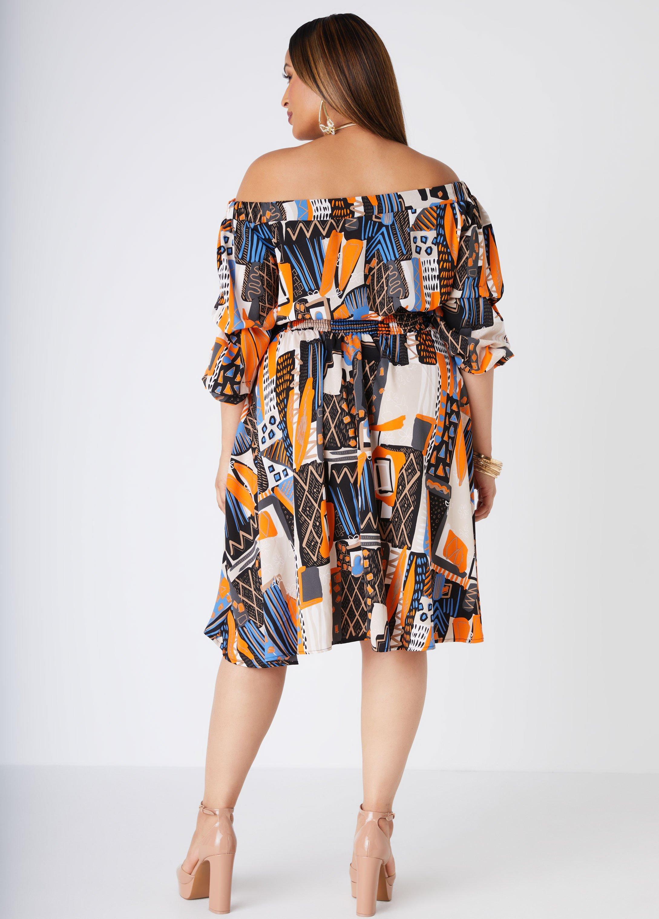 Plus Size Abstract Off The Shoulder Dress Ashley Stewart Product Image