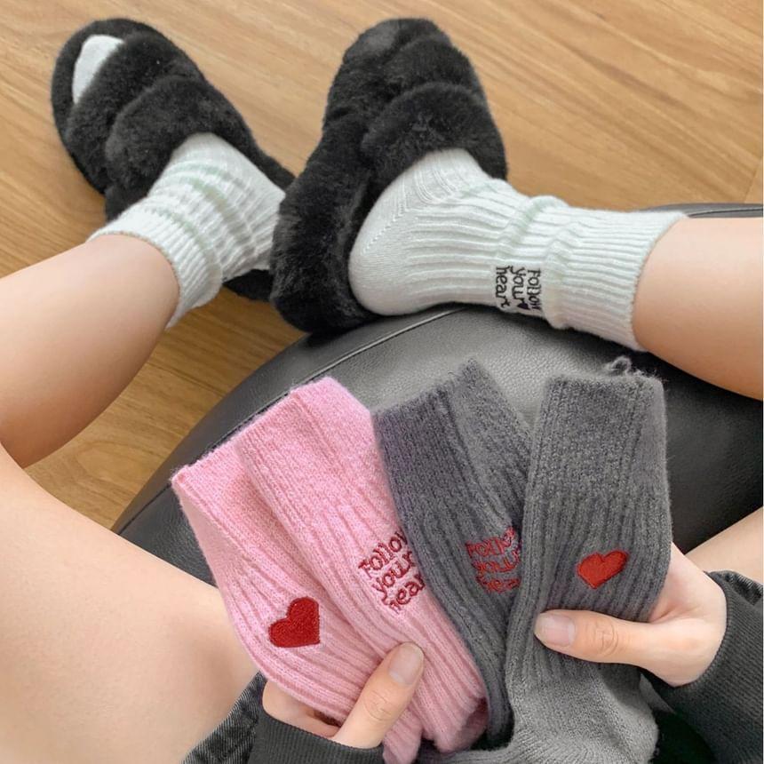 Heart Letter Embroidered Ribbed Socks Product Image