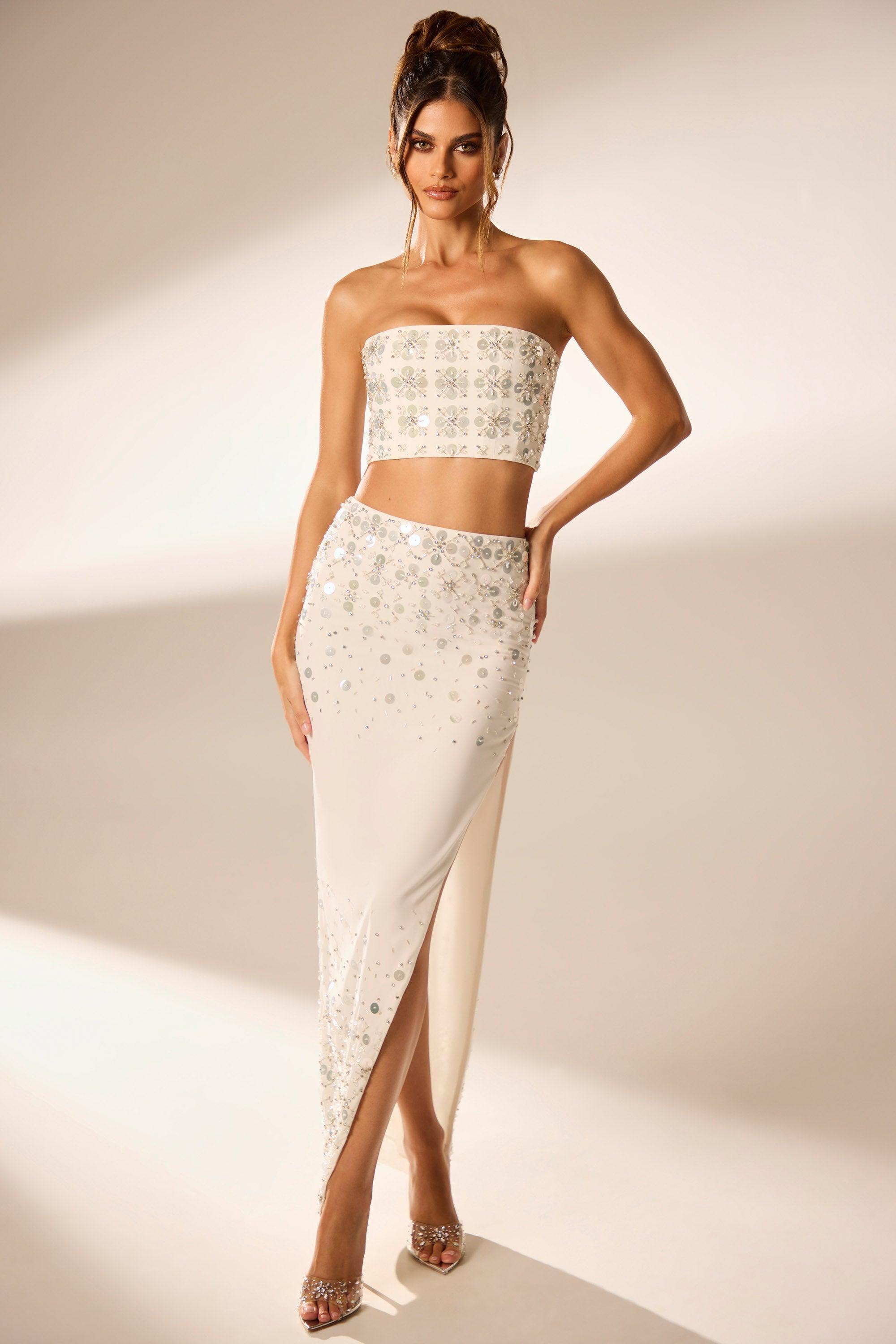 Hand Embellished Maxi Skirt in Ivory Product Image