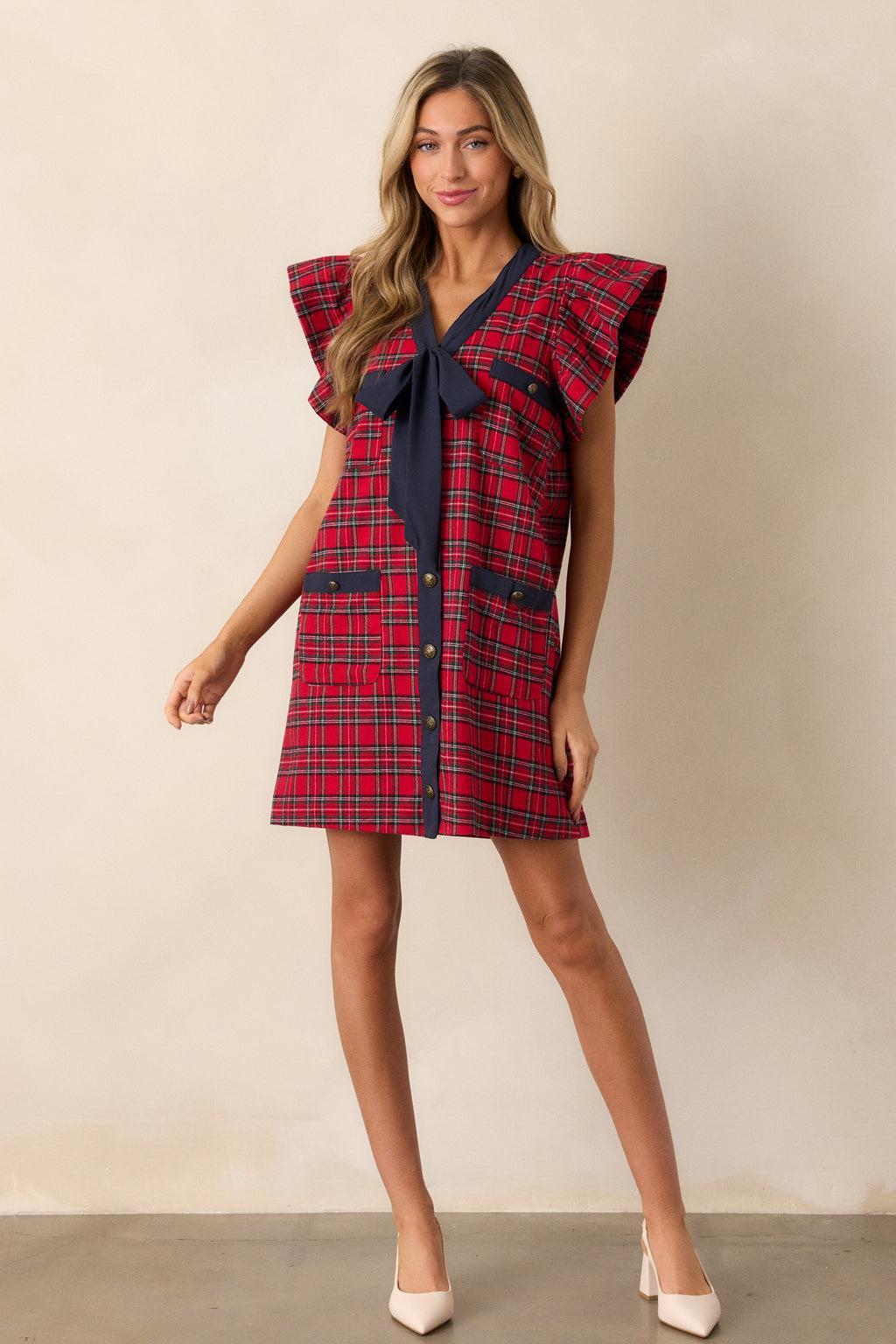 Now I Know 100% Cotton Red Plaid Mini Dress product image