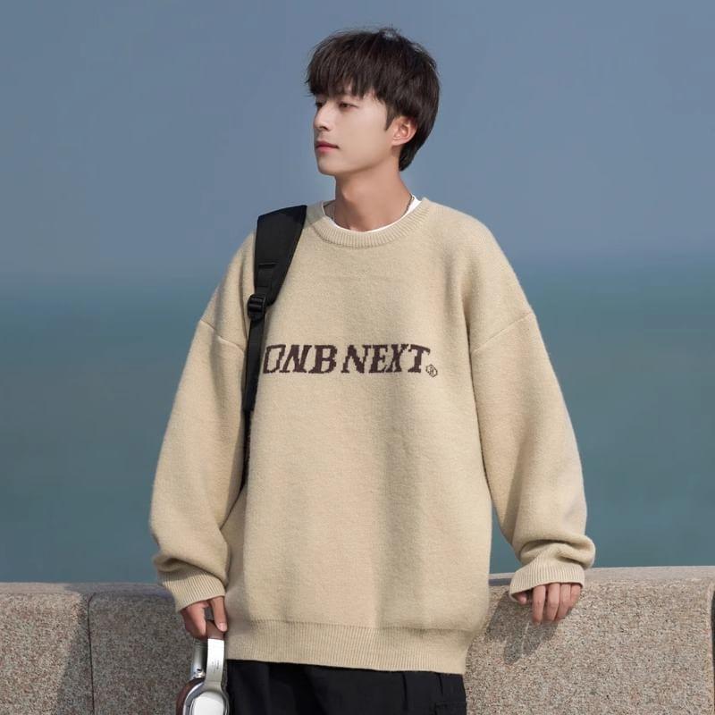 Round Neck Lettering Sweater Product Image