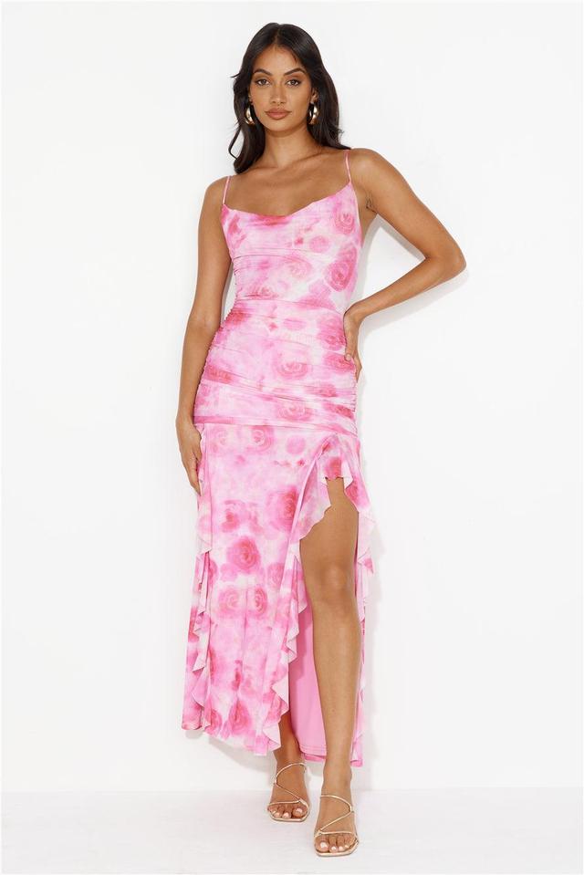 Dj's Music Mesh Frill Maxi Dress Pink Product Image