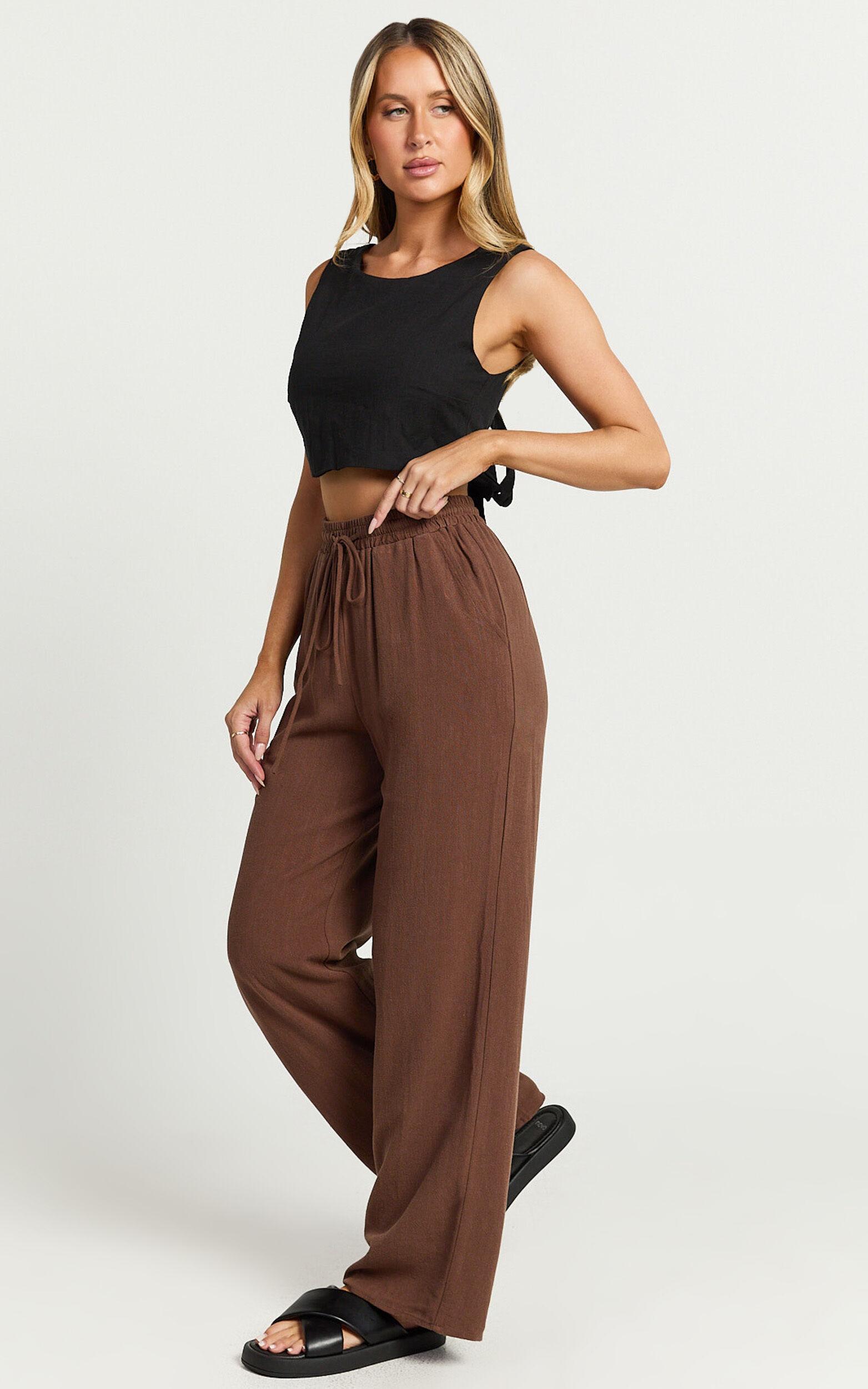 Kala Pants - Mid Waisted Relaxed Elastic Waist Pants in Chocolate Product Image