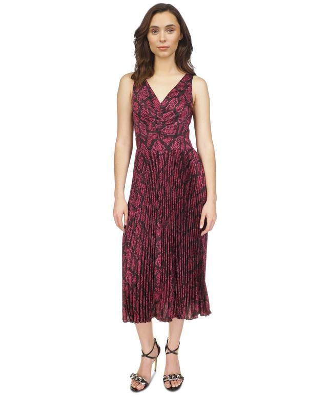 Michael Michael Kors Womens Snakeskin-Print Pleated Midi Dress Product Image