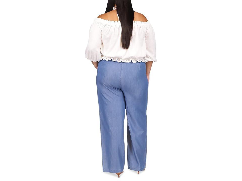 MICHAEL Michael Kors Plus Size Chambray Wide Leg Pants (Light Cadet Wash) Women's Clothing Product Image