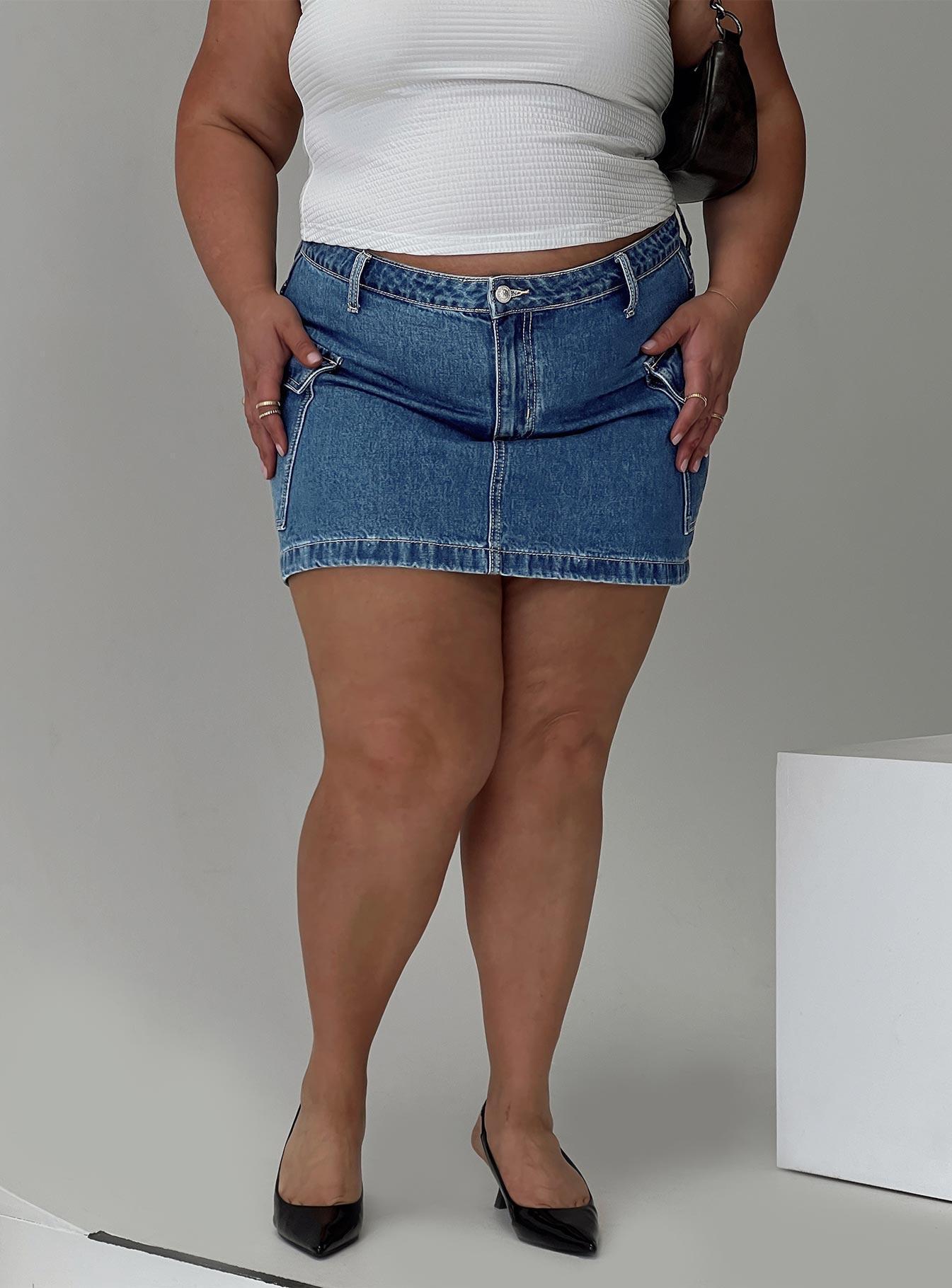 Zakai Cargo Denim Mini Skirt Mid Blue Curve Product Image