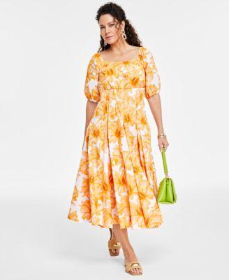 I.N.C. International Concepts I.N.C. International Concepts Womens Floral Print Cotton Midi Dress Drop Earrings Chain Link Bracelet Clutch Bag Flat Sa Product Image