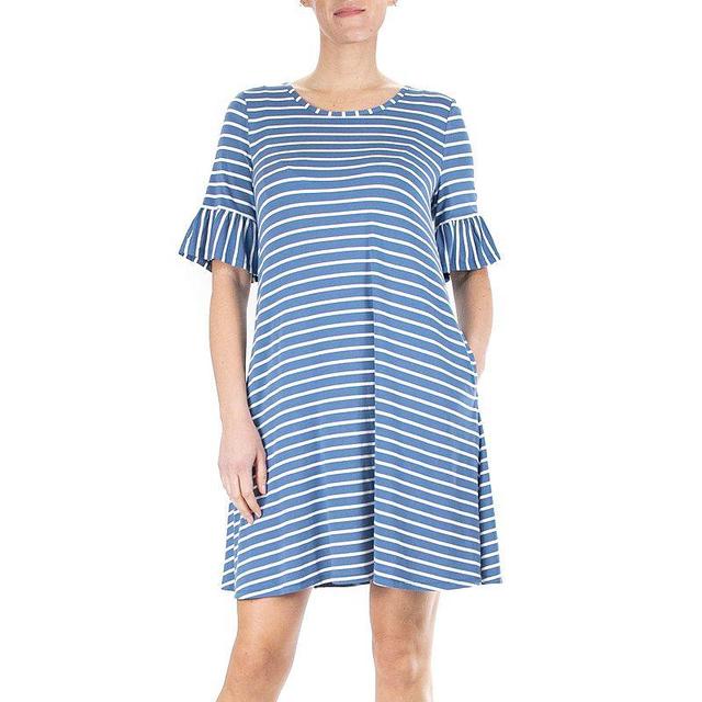 Womens Nina Leonard Ruffle-Sleeve Striped Swing Dress Product Image