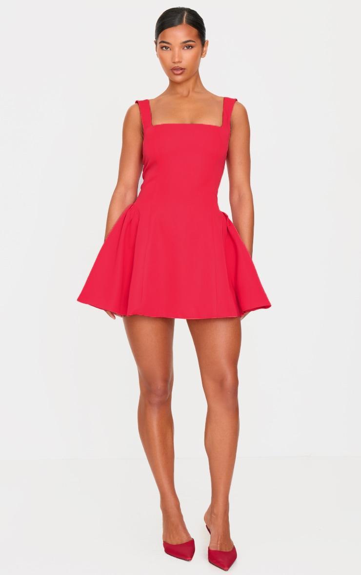 Red Hip Pleated Shift Dress Product Image