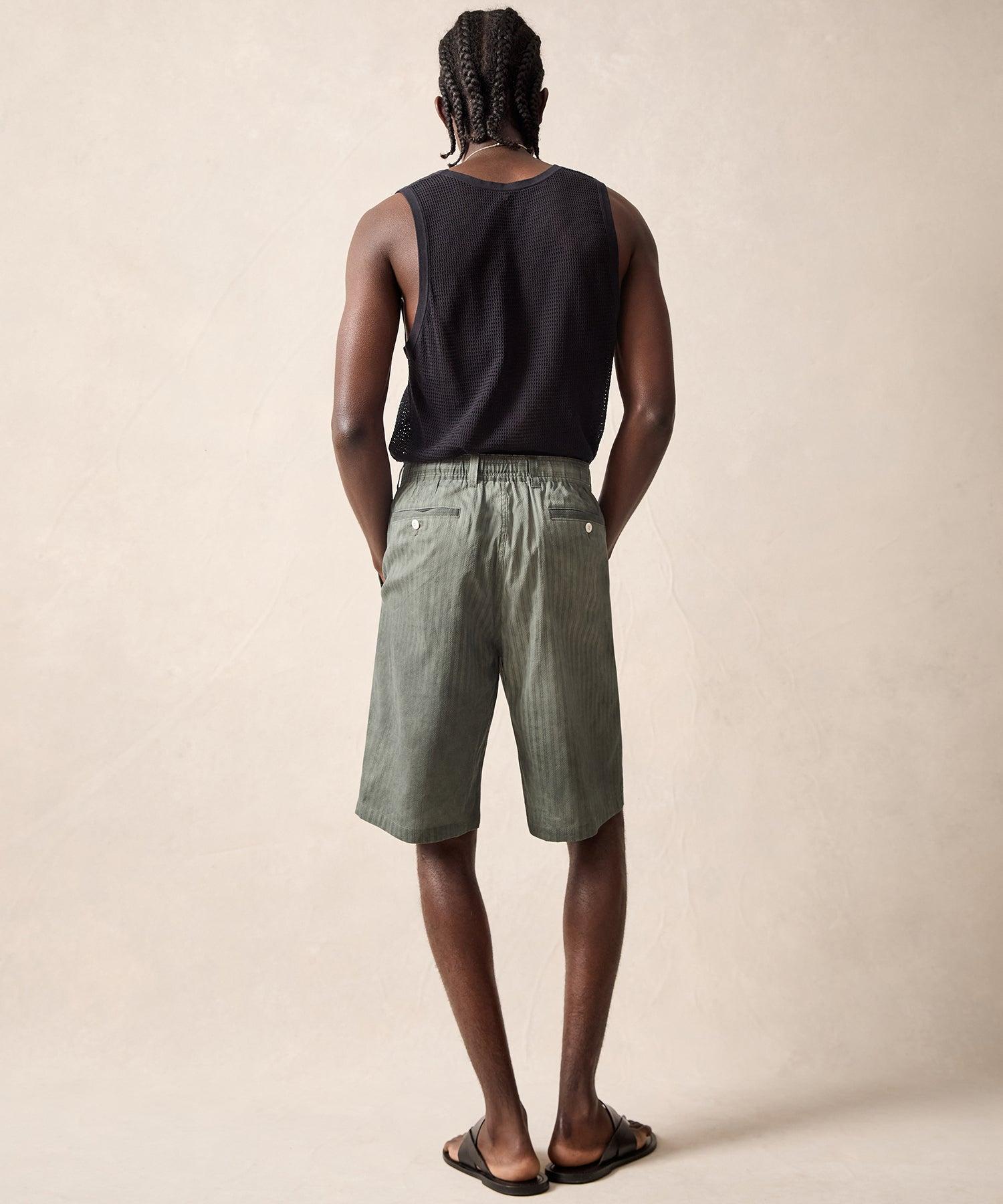 11" Italian Overdyed Relaxed Short in Green Stripe Product Image