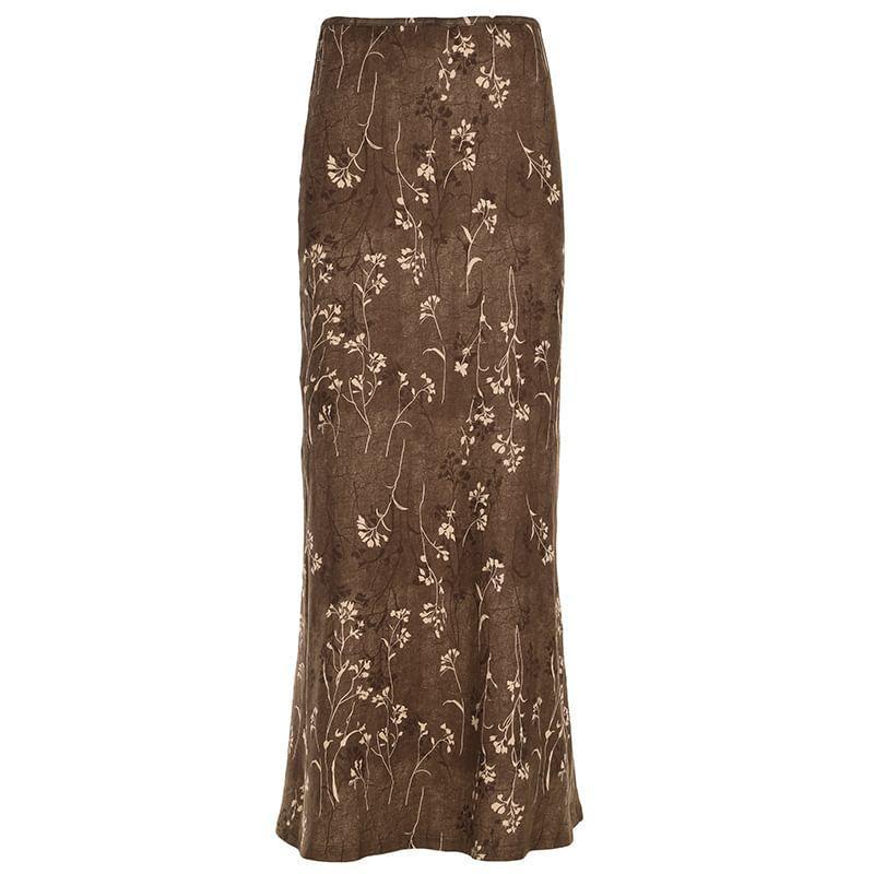 High Waist Floral Print Pencil Maxi Skirt Product Image