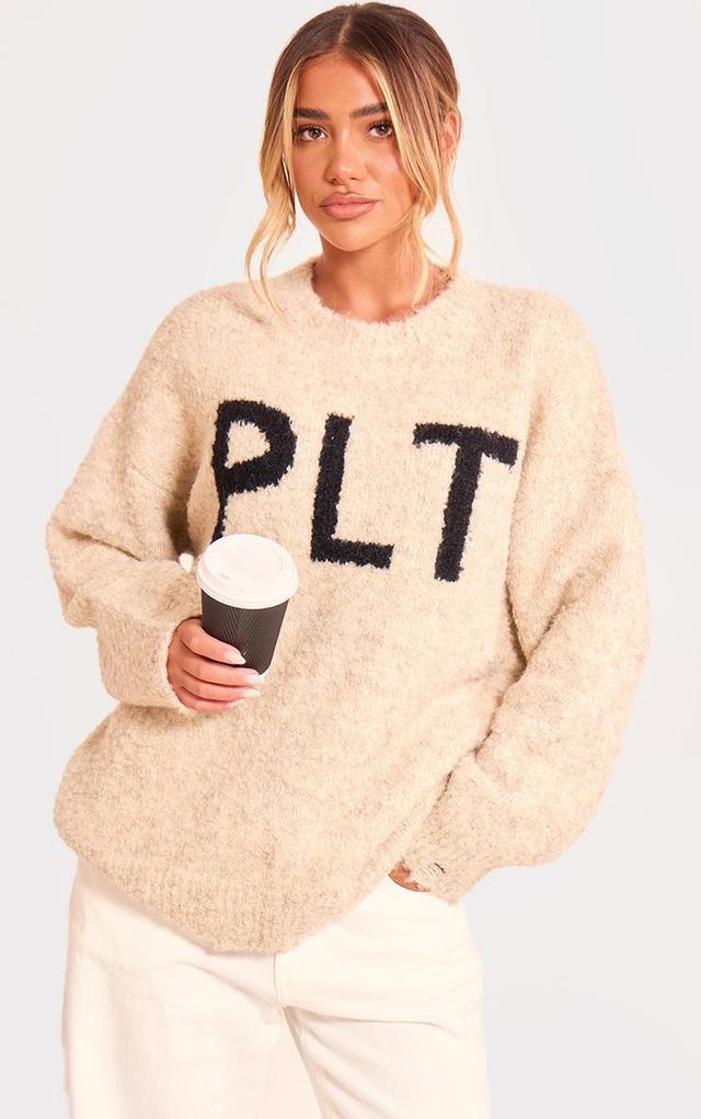 Mocha PLT Boucle Knitted Oversized Jumper Product Image